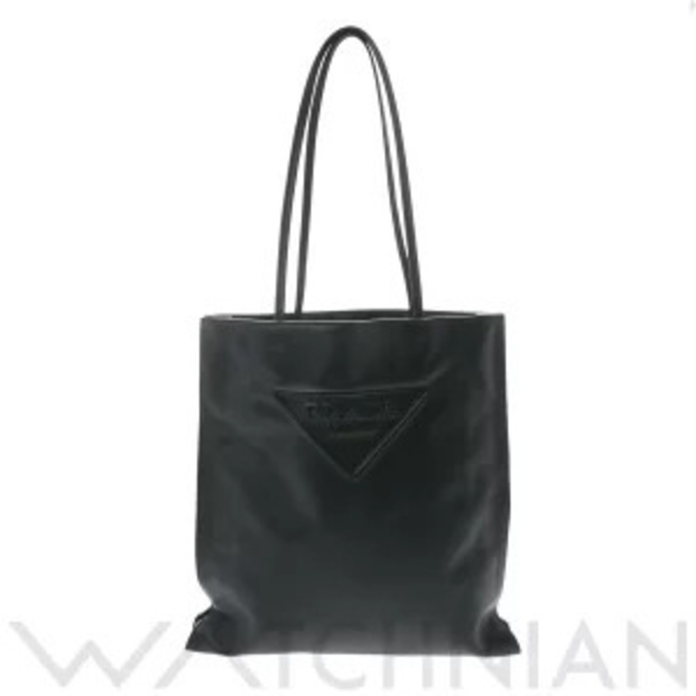 Prada Triangle Logo Open Tote black leather